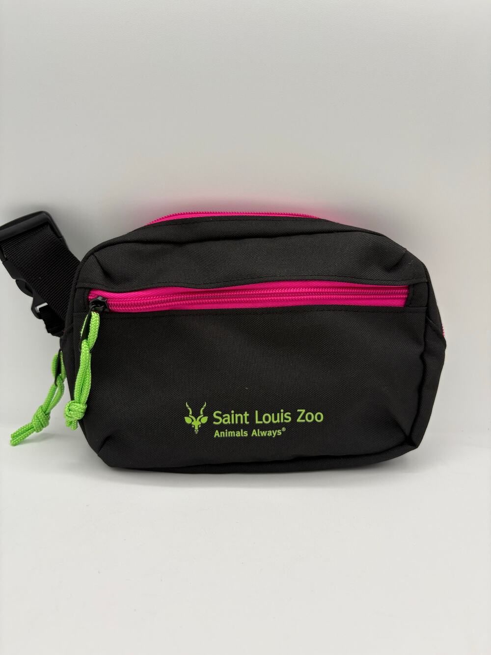 NWOT St. Louis Zoo Black and Neon Green & Pink Fanny Pack Belt Bag